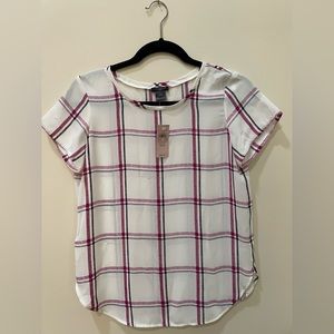 NEW Ann Taylor Gingham Blouse shirt magenta and black